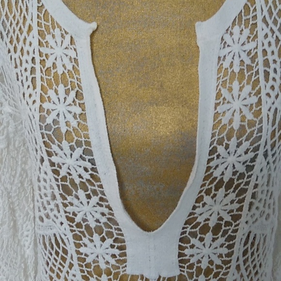 CB OPEN COTTON CROCHET, DEEP V, LONG TUNIC, BOHO COVER UP SWEATER - Picture 7 of 8